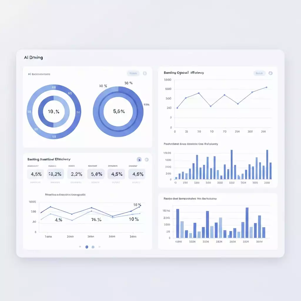 AI-driven dashboard showing banking operational efficiency metrics with charts and graphs, no text, no words, no typography, clean image